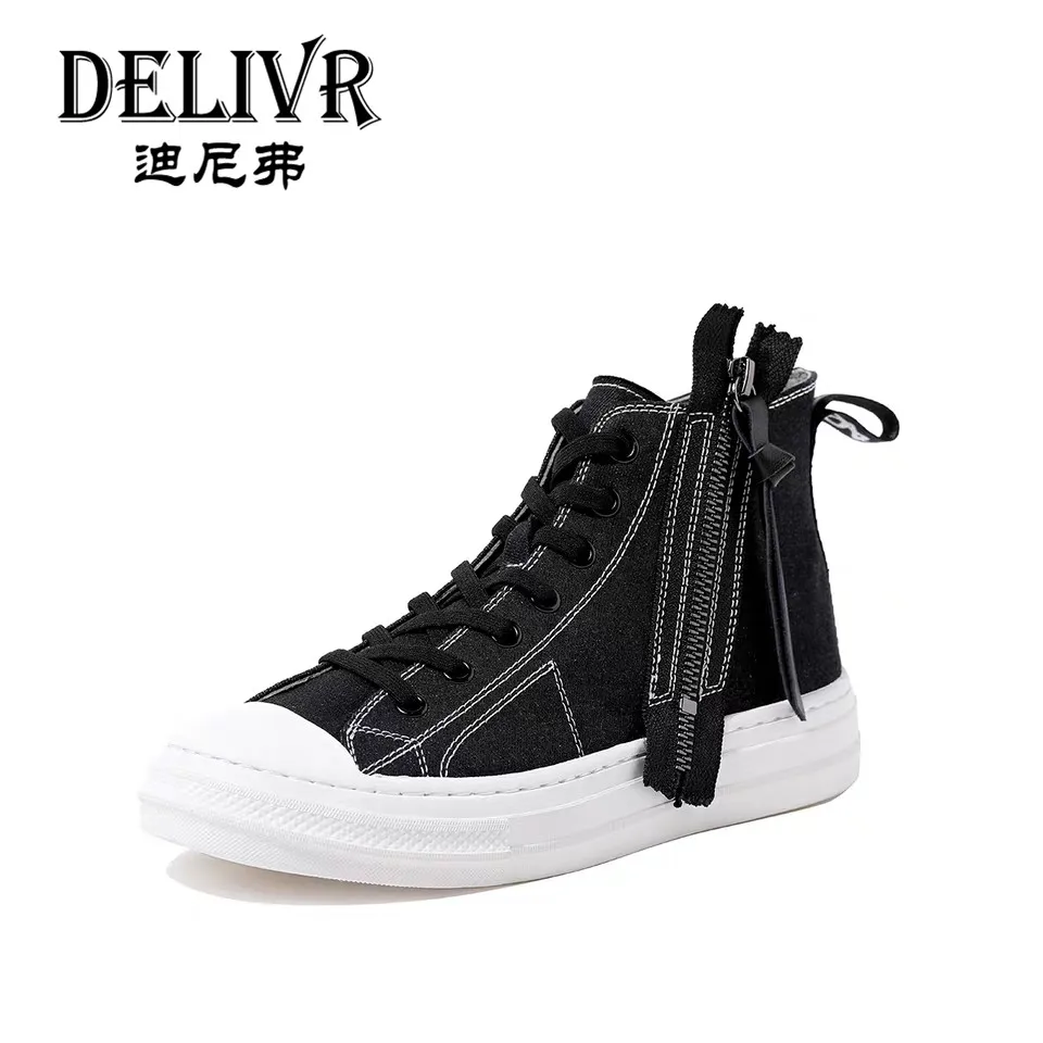 

Delivr Black High Top Women Flats Vulcanized Shoes Canvas Fashion Female Lace Up Vulcanized Shoes Women'S Casual Shoes 2019 New