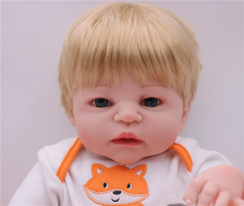 23'' Fashion blond boy Realistic Reborn Baby Doll Full Silicone Vinyl Adorable Baby Toy Wear Cartoon clothes Kid Birthday Gift