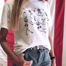 HAHAYULE скелет Хэллоуин футболка для женщин Череп Панк Рок Графический Femme крутая женская футболка Топ Kawaii Camisetas Mujer