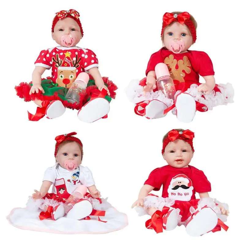 

2018 22inch Christmas Reborn Doll Soft Silicone Imitation Newborn Baby Bathing Playmate Kids Toys Decor Christmas Birthday Gifts