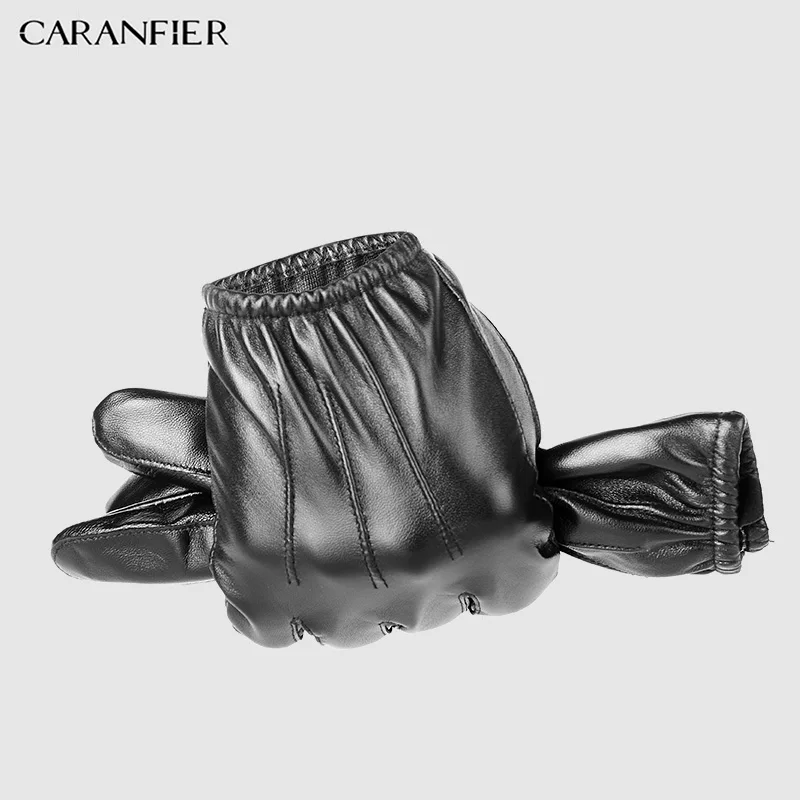 Мужские перчатки из натуральной кожи CARANFIER тонкие зимние овчины для езды на