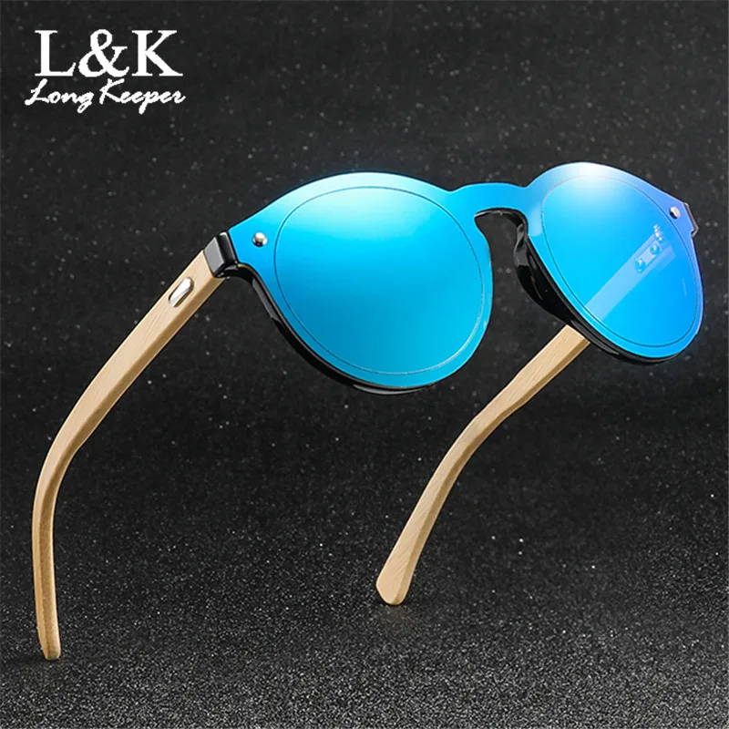 Long Keeper Bamboo Driving Sunglasses Men Women Round Sun Glasses Mirror Reflective With HD Lens Eyewears Male oculos UV400