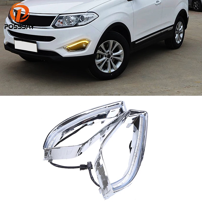 

POSSBAY Turn Signal Light Fog Light Cover for Chery Tiggo 5(T21) 2013 2014 2015 LED DRL Daytime Running Lights White+Yellow Bulb