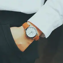 Ulzzang Мода простой маленький циферблат платье Для женщин часы девушек молодых Смотреть Кожа Для женщин наручные часы