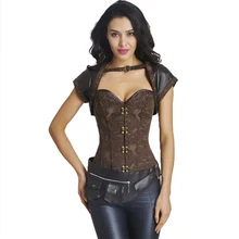 Women’s Steel Boned Brown Vintage Steampunk Corset Corselet Top Women Gothic Overbust Bustiers and Corsets For Waist Trainer