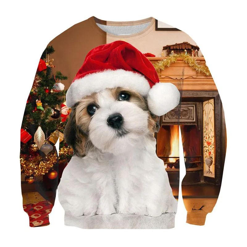  Unisex Men Women 2020 Ugly Christmas Sweatshirt Vacation Santa Elf Funny Christmas Fake Hair Jumper