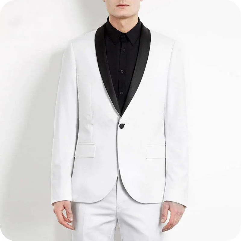 Белые мужские свадебные костюмы шаль лацкан одна кнопка жениха парадный смокинг деловой плащ Terno Homme ткань куртка + брюки