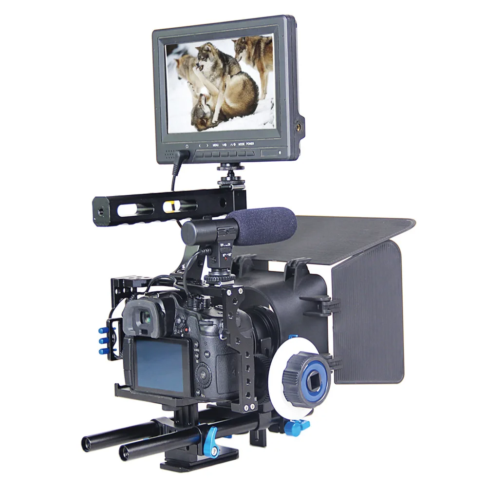 DSLR видео пленка стабилизатор комплект 15 мм штатив клетка для камеры+ ручка+ непрерывный фокус+ Матовая коробка для sony A7 II A6300/GH4