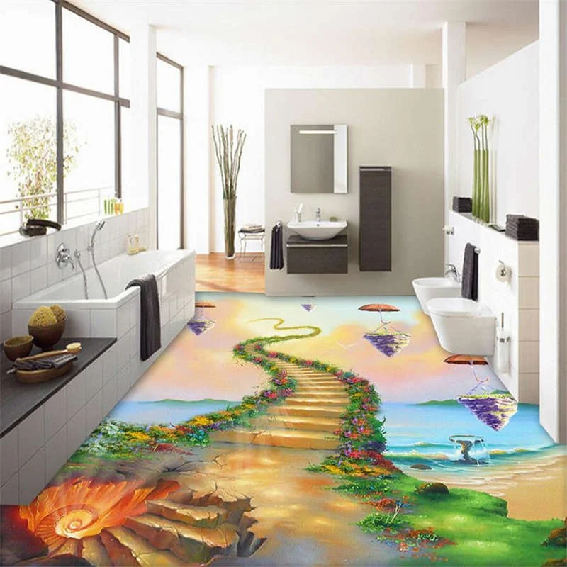 

Free shipping 3D Custom Wall Sticker Magic Stairs To Sky Bathroom Flooring Painting Photo Wallpaper for Walls 3d