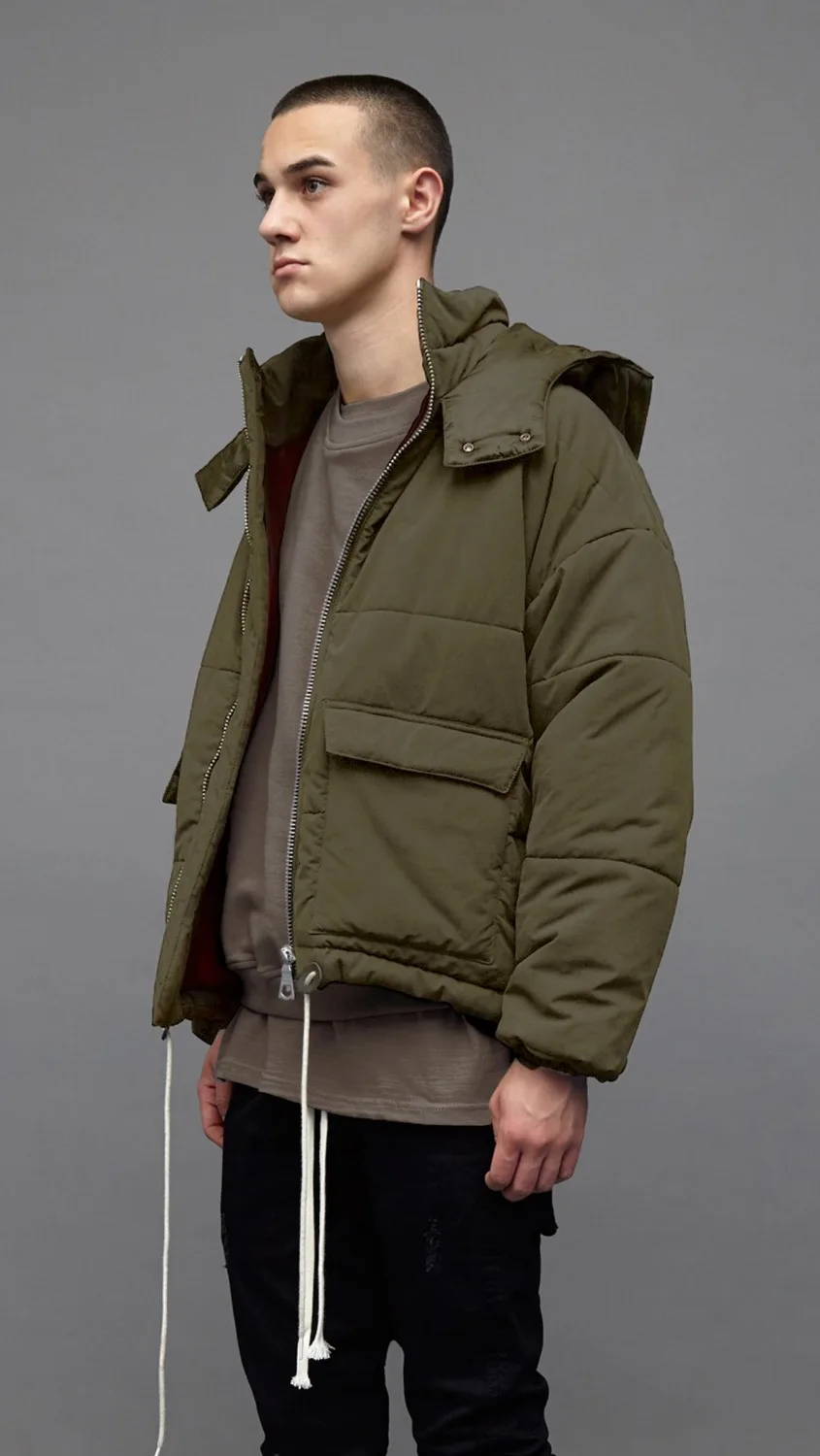 

Hip hop hi streetwear front big pocket hood cotton parka coat men's clothing