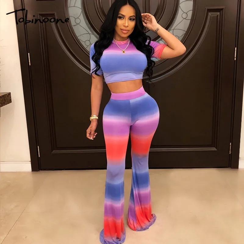 

Tobinoone Printed Rompers Womens Two Piece Bodycon Jumpsuits 2019 Summer Long Pants Wide Legs Club Wear Bodysuit Women Jumpsuit
