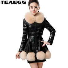 TEAEGG PU женская кожаная куртка Blouson Cuir Femme черное кожаное пальто средней длины Chaqueta Cuero Mujer женские куртки парка AL288