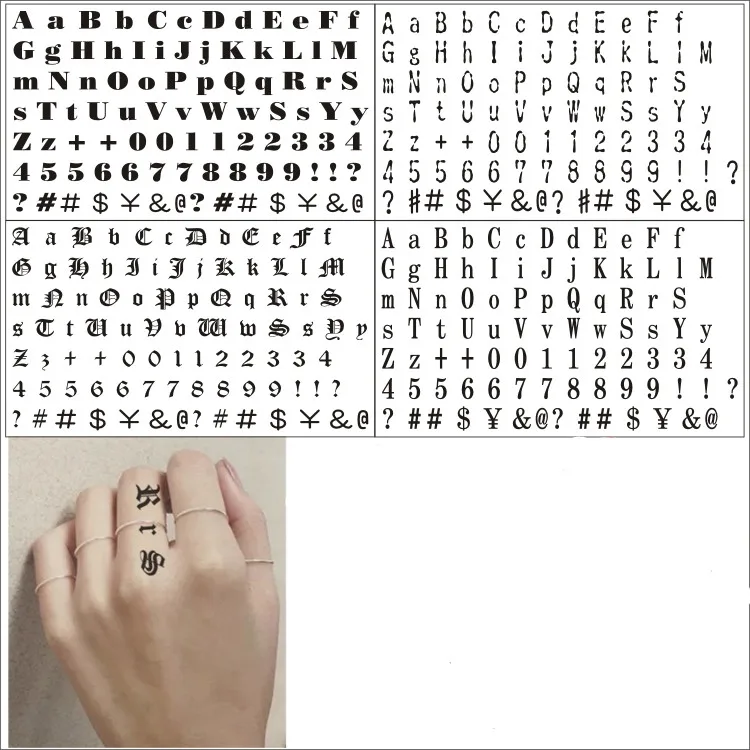 265 11 De Réduction1 Pièces 2030 Cm Temporaire Tatouage Hommes Femmes Lettre Numéro Gothnic Petit Motif Doigt Tatouage étanche Corps Art Faux