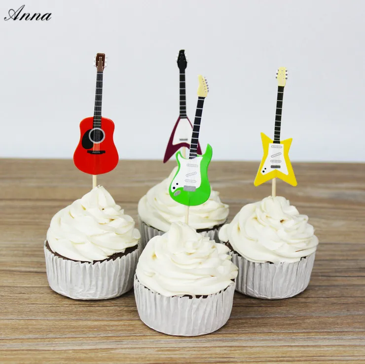 

24pc Guitar Baby Favor Birthday Guitar Party Supplies CupcakeShower Cupcake Toppers Picks Decoration Favor Shower