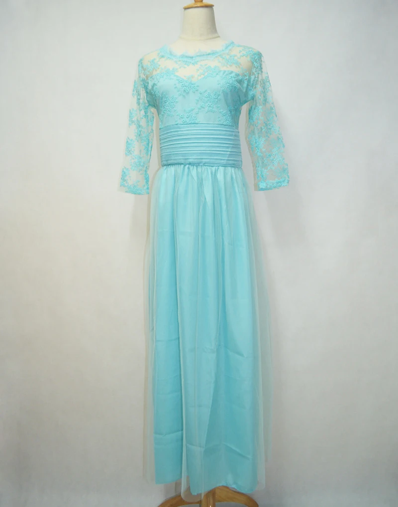 SEBOWEL Formal Elegant Womens Floor-Length Evening Wedding Party Dress 3 Quarter Sleeve Chiffon Lace Maxi Long Dresses Robe (2)