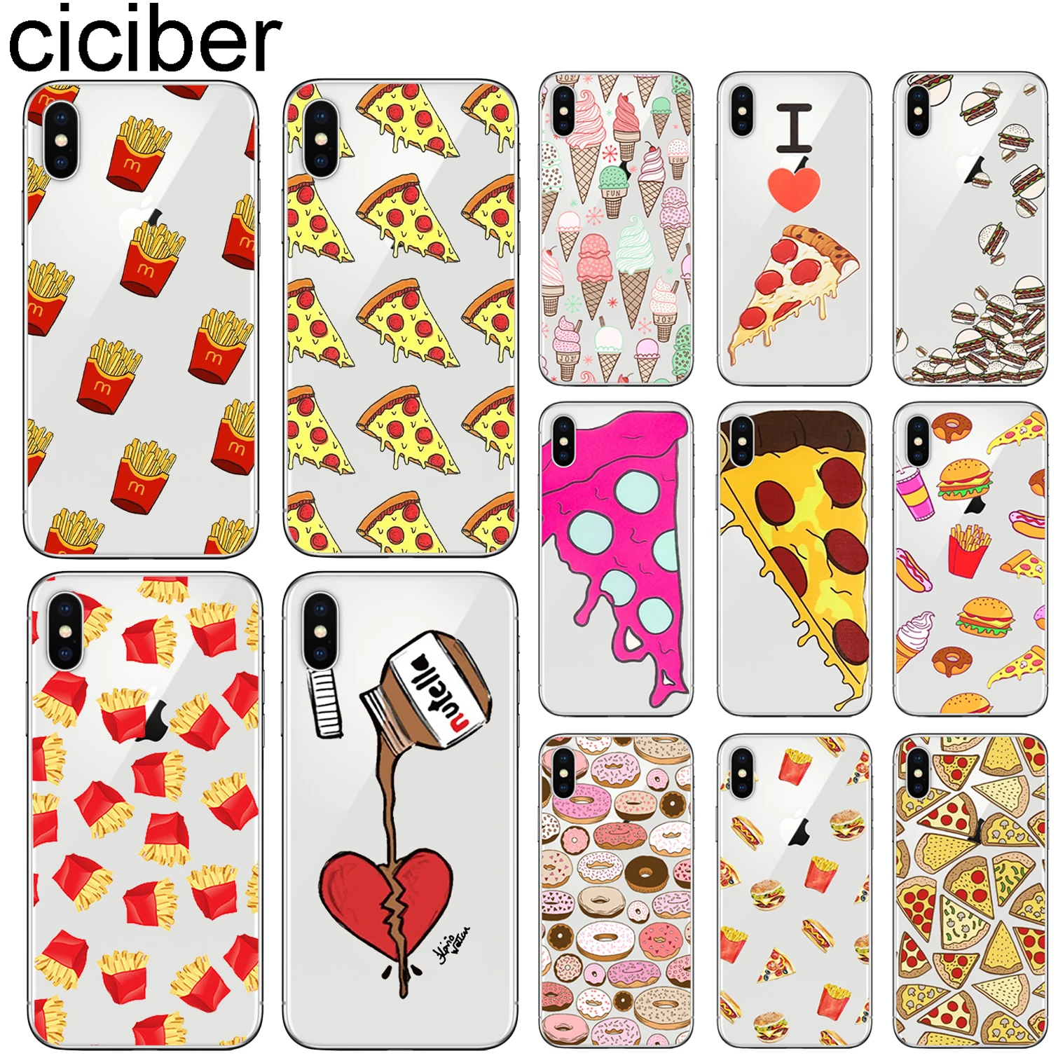 

ciciber Ice cream Pizza Cover For Iphone 7 8 6 6S Plus 5S SE 11 Pro Max Soft TPU Phone Case For Iphone X XR XS MAX Funda Coque