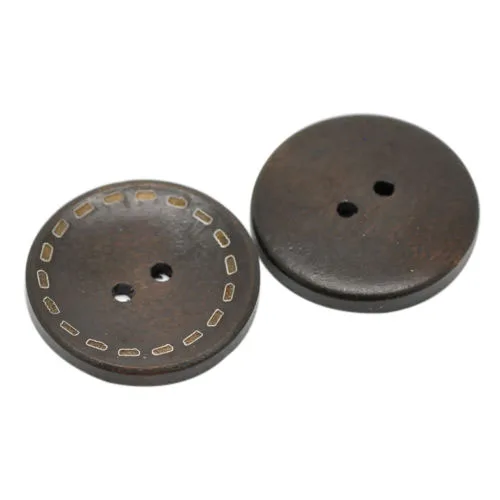 

Hot 30 Pcs Dark Brown Pattern 2 Holes Round Wood Sewing Buttons 30mm(1 1/8")Dia.