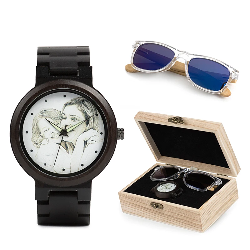 BOBO BIRD Custom Wood watch and Sunglasses Men Women Watches Luxury Idea Gifts with Wooden Box erkek kol saati
