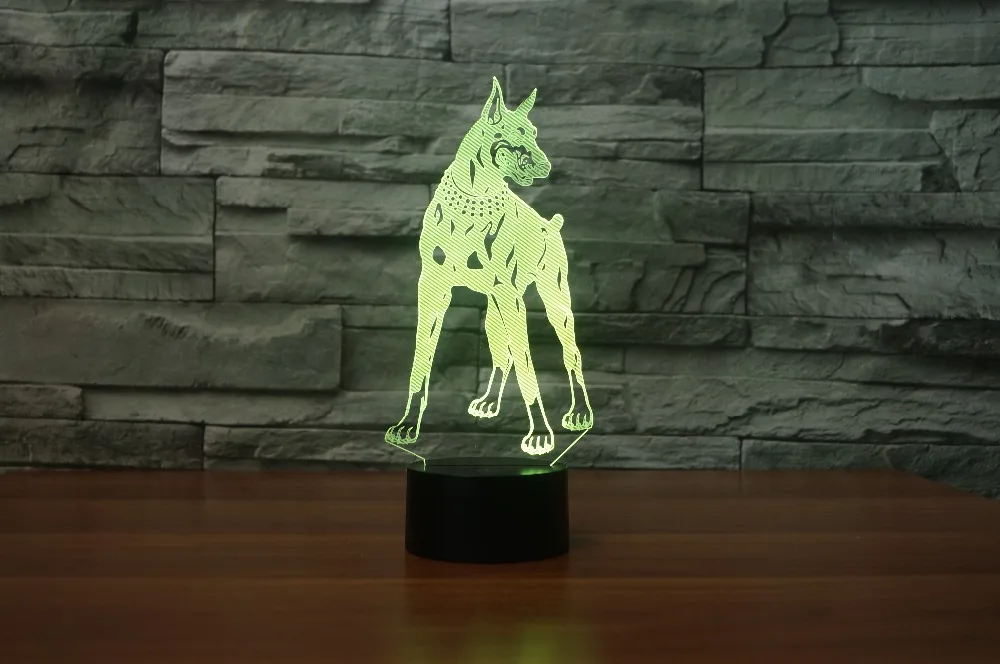 Креативный Doberman Стиль 3d ночник USB заряжаемая настольная лампа изменение цвета
