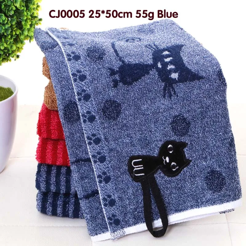 Модное мягкое и удобное Хлопковое полотенце с рисунком кота; глубокий цвет; можно связать с небольшим полотенцем; детское полотенце - Цвет: CJ005 Blue