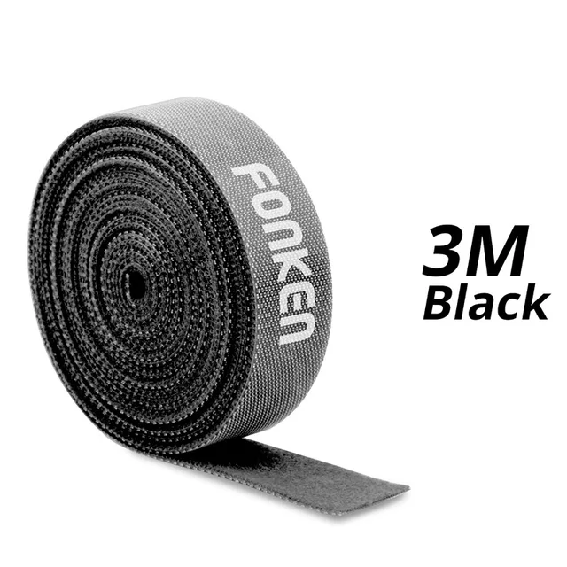 FONKEN USB Cable Winder Cable Organizer Ties Mouse Wire Earphone Holder PC Cord Free Cut Cable Management Hoop Tape Protector 3m Black Velcro