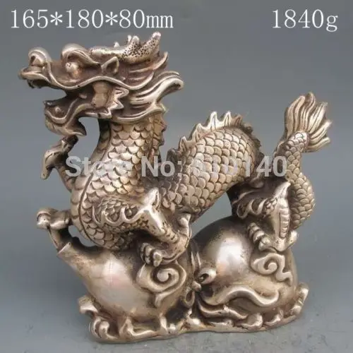 

Chinese Silver Bronze Statue - Dragon & Gourd w Ming Dynasty Xuan De Mark
