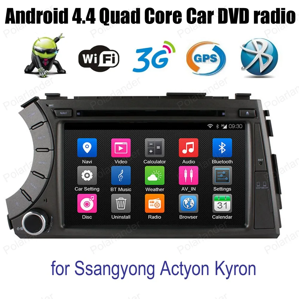 Perfect Android4.4 Car DVD radio For Ss/angyong A/ctyon K/yron Support BT 3G WiFi DAB + OBDII TPMS GPS Mirror Link 7 inch Quad Core 5