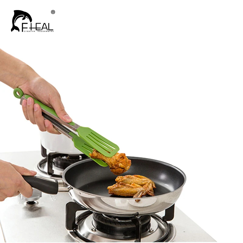 

FHEAL Non-stick Kitchen Tongs Stainless Steel+ Nylon Barbecue Tongs Anti Heat Pizza Bread Steak Tong Clip Kitchen Tool