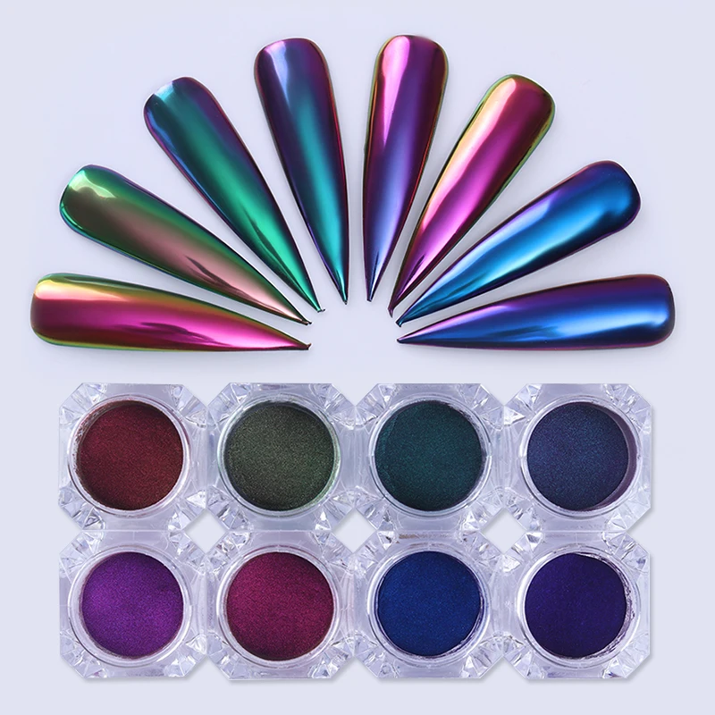 

0.5g Nail Powder Chameleon Holographic Laser Mirror Black Silver Rose Gold Manicure Nail Art Chrome Pigment Nail Art Decoration