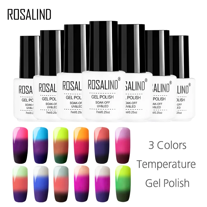 Гель-лак ROSALIND 7 мл 3 вида цветов температурный для ногтей долговечный гель-лаки