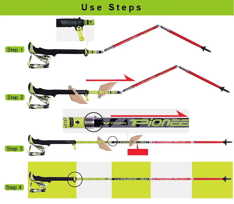 1 шт. Pioneer углеродное волокно треккинг полюс Сверхлегкий складной Тропа для бега трость для наружного кемпинга