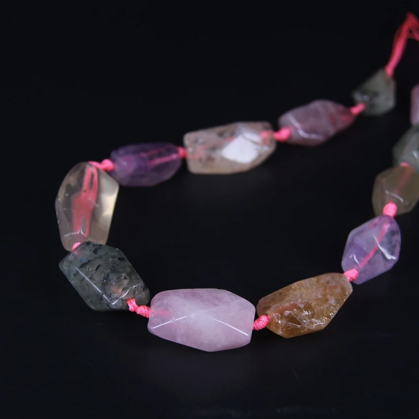 

15.5"/strand Mix Crystal Large Faceted Nugget Loose Beads,Tumbled Citrines Amethysts Rose Quartzs Pendants Charms Jewelry Making