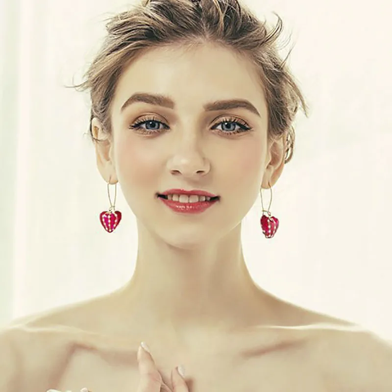 Сочный виноград красный персик сердце Эмаль сладкий кулон Модные серьги роскошные женские серебряные иглы женские вечерние ювелирные изделия