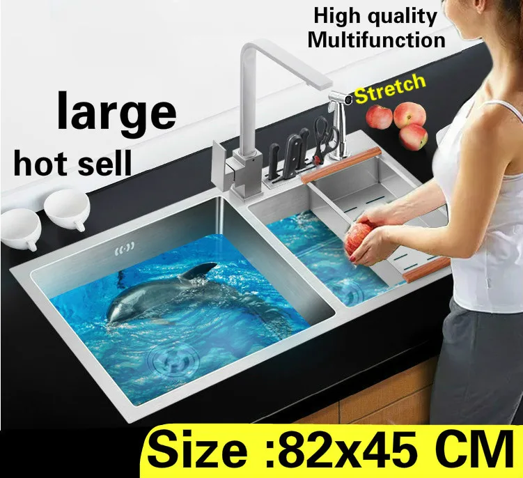 Free shipping Home large kitchen manual sink double groove vogue
