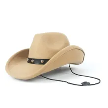 Ветер веревка для женщин мужчин Шерсть полый западная ковбойская шляпа Roll-up Брим джентльмен Outblack сомбреро Hombre фетровая шляпа в стиле джаз кепки