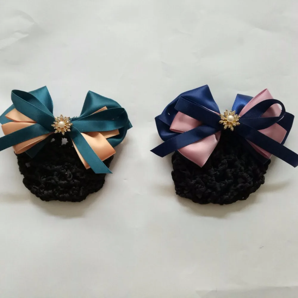 

Headwear Occupation net flower Bowknot Satin hair clip hairpins Crochet Net Snood Bun Maker barrettes hairclips Hair Accessories