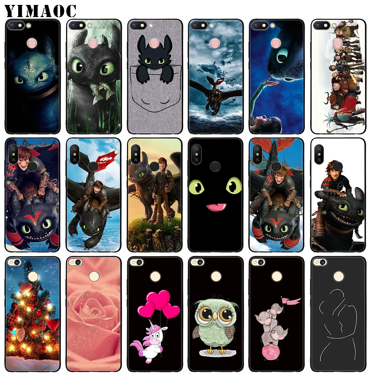 

YIMAOC Toothless Train Your Dragon Soft Silicone Case for Xiaomi Redmi 6A 5A Note 7 4 4X 5 Plus 6 Pro Mi Plus Black flower Cover