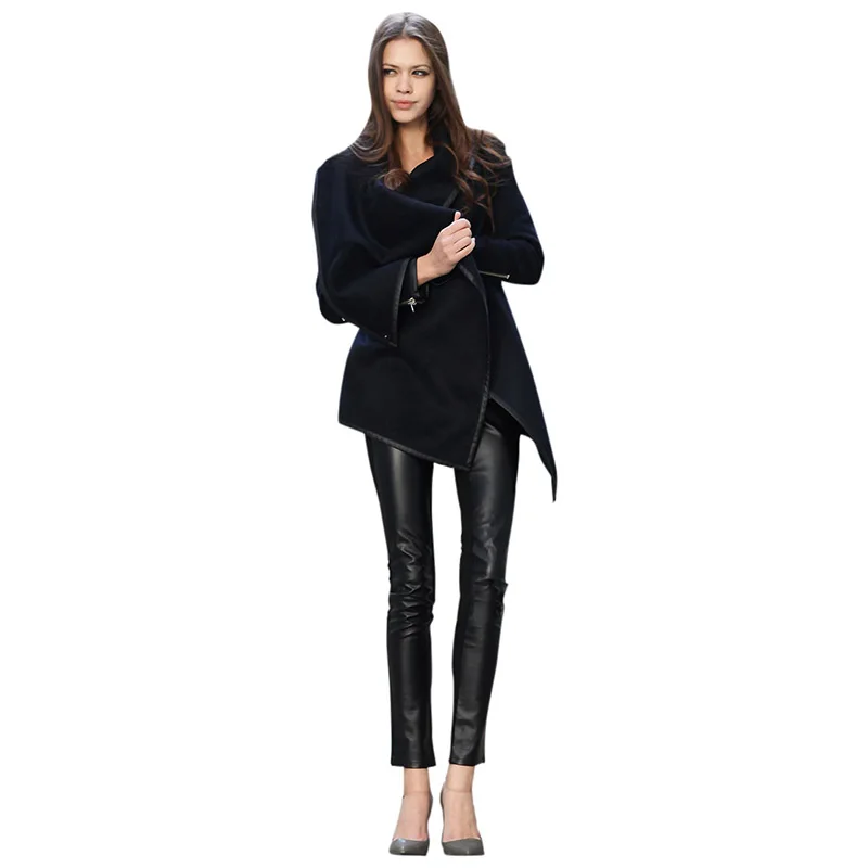 Модное женское Асимметричное пальто однотонного цвета с отложным воротником, с длинными рукавами, тонкая куртка, пальто свободного кроя, длинная верхняя одежда