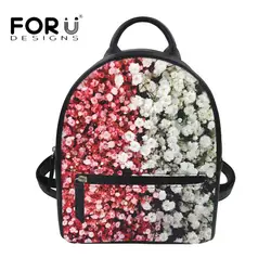 Forudesigns Для женщин кожаный рюкзак с цветочным принтом Рюкзаки для подростков Обувь для девочек маленький печать рюкзак женский ежедневных