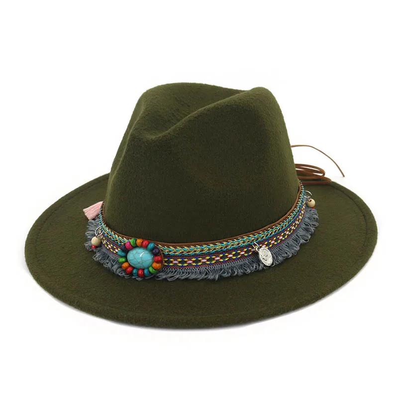 

Hot Women Jazz Caps Hats Bohemia Style Woolen Hats for Spring Summer Beach DO2
