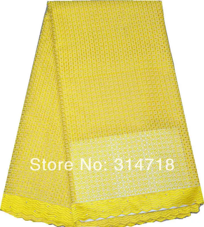 Free Shipping high quality wedding lace African Fabric 5 Yards 100% Cotton Swiss Voile Lace LA597 yellow | Дом и сад