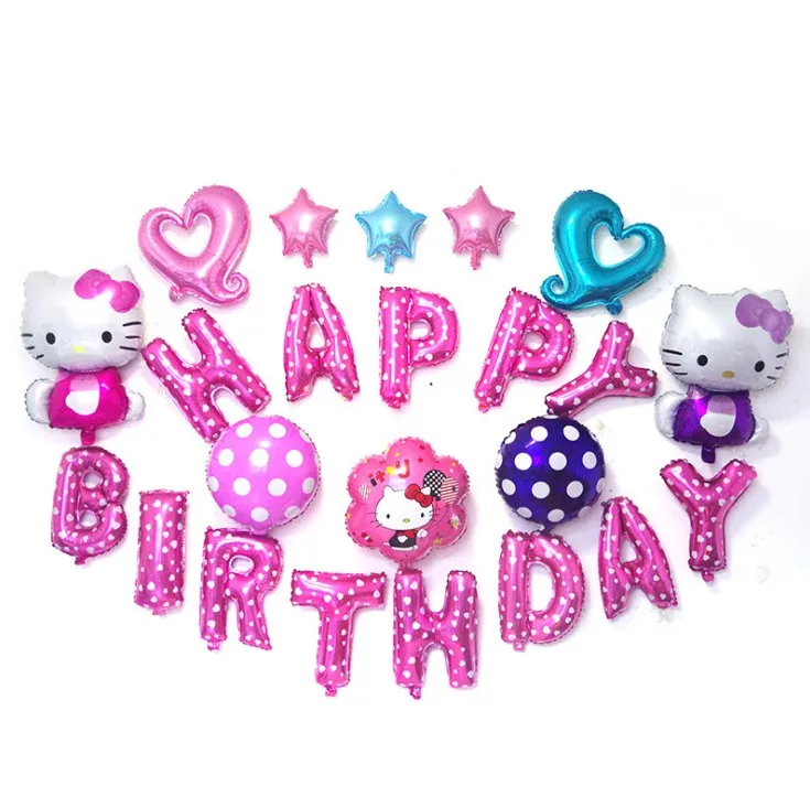 HAPPY BIRTHDAY Balloon Set Letters+Hello Kitty+Star+Love Foil Birthay Party Backdrop Decoration Favors Kid Toy | Дом и сад