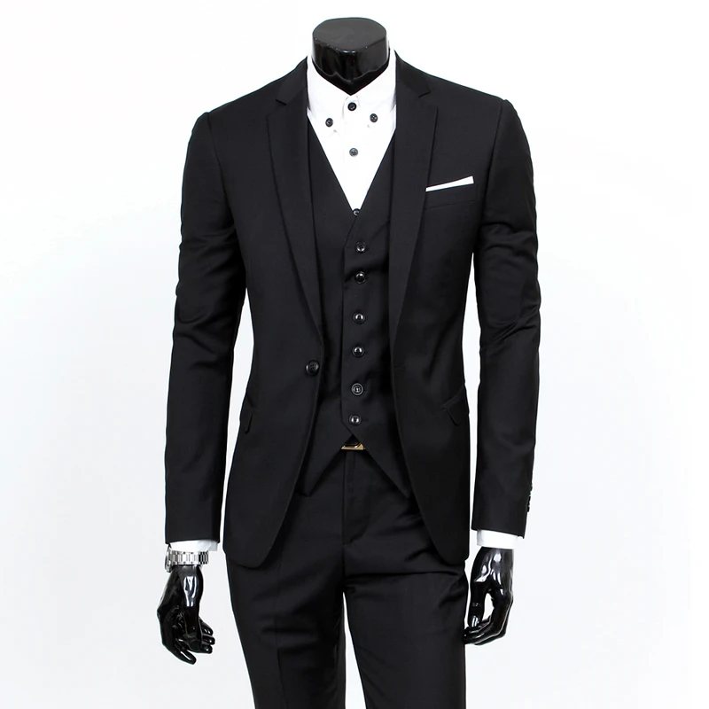 ( Suit + Vest + Pants ) 2018 Groom Groom Wedding Solid Color Dress Suits Men's High-end Brand Official Business Three-piece Suit