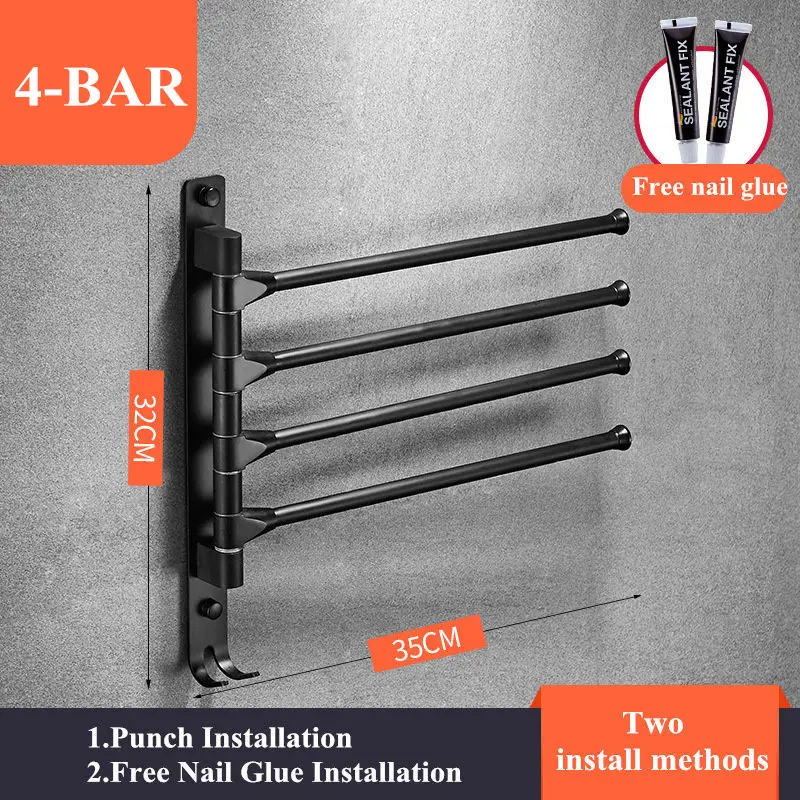 Откидная вешалка для полотенец 2 \ 3 \ 4-Bar, Складная Вращающаяся вешалка, органайзер для хранения ванной комнаты, настенная вешалка для полотенец, матовая отделка - Цвет: 4 BAR