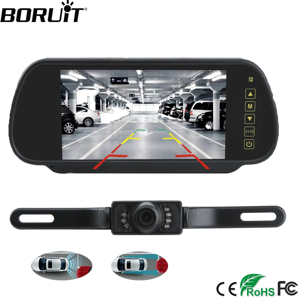 

BORUiT 7" HD Waterproof Car Rearview Mirror Monitor Auto Parking System Night Vision Backup Reverse CCD Rear View Camera