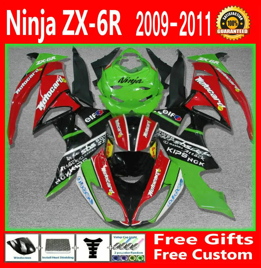 

red/green Fairing kit For Kawasaki NINJA ZX6R 2009 2010 2011 09 10 11 (Customize sticker ) Fairings g31
