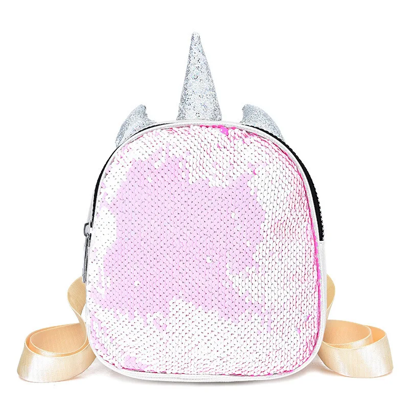 Light pink Summer New Children's Backpack Cartoon Cute Sequins Unicorn Fashion Bright Women Backpack Small School Bag for Teenage Girl - Цвет: Light pink