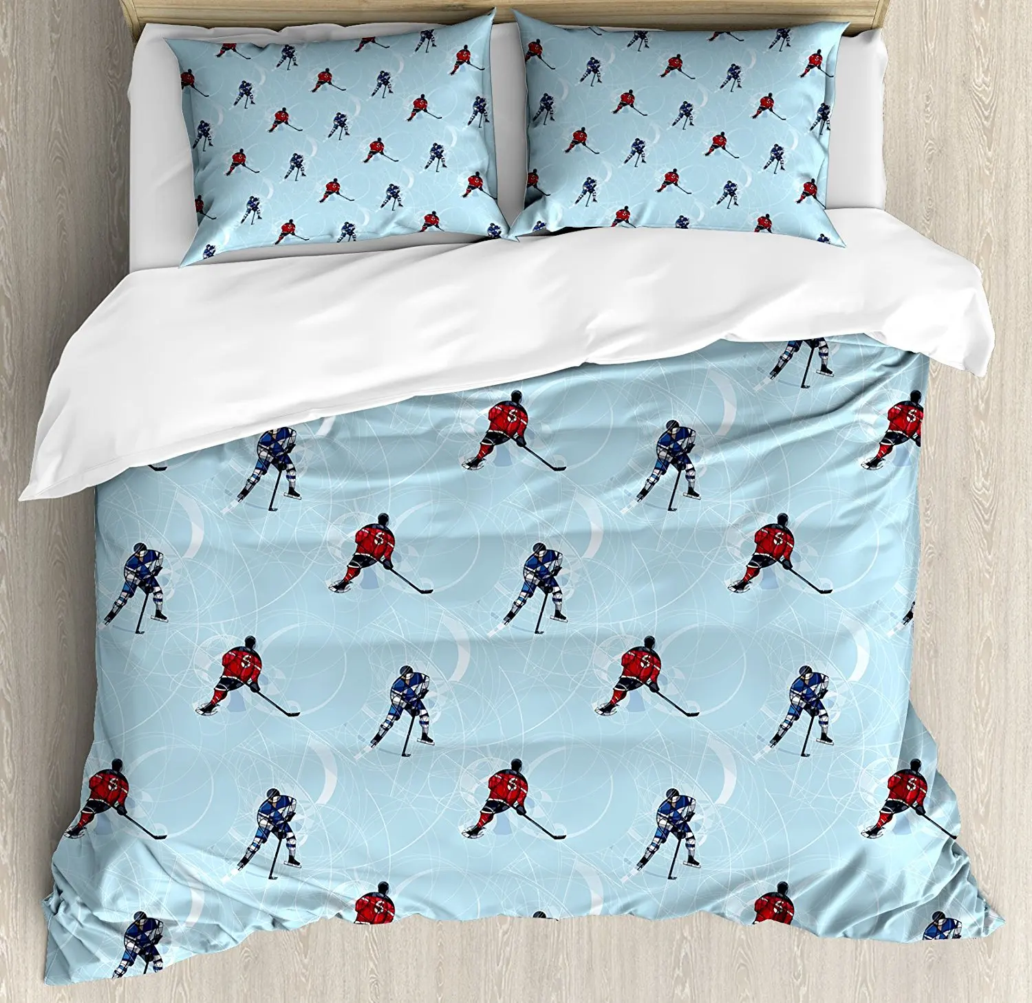 

Sport Duvet Cover Set Abstract Lines Background Ice Hockey Pattern Competitive Match Winter Season Decorative Bedding Set