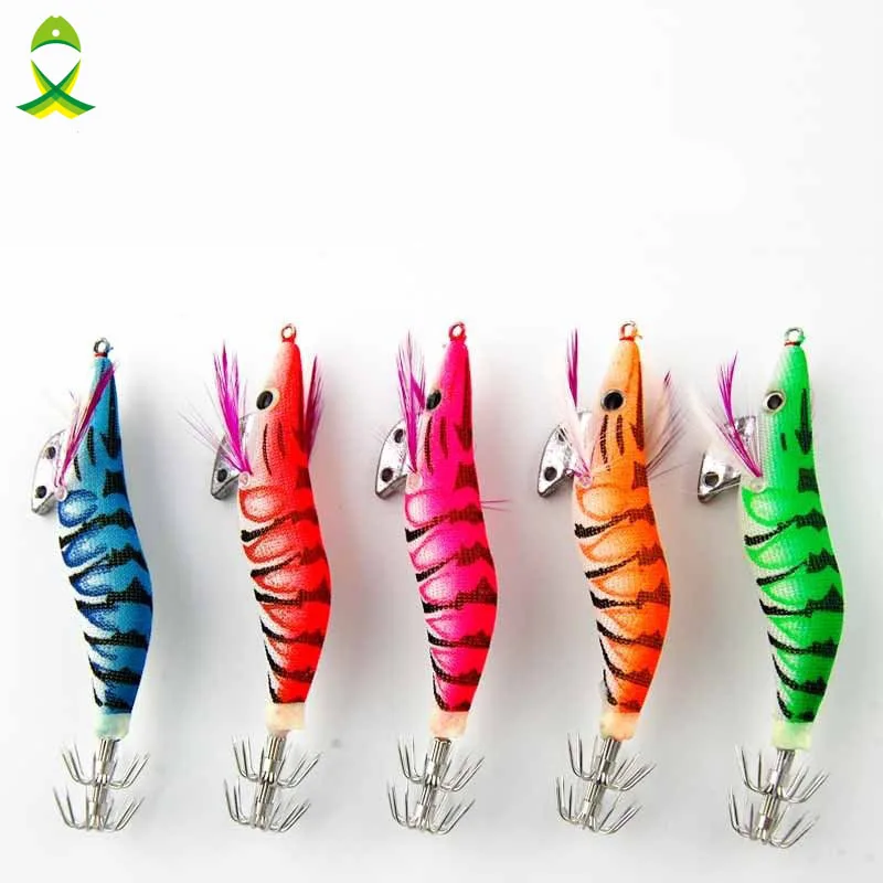 

JSM 5pcs Hard Squid fishing hook hard Lures Sea Fishing Artificial Bait Wooden Shrimp Squid Hook 12cm length