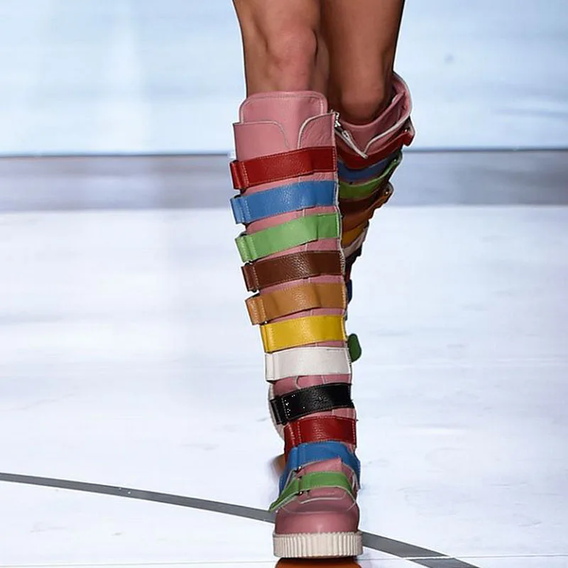 European-Fashion-belt-buckle-strappy-mixed-colors-flat-knee-high-women-boots-autumn-winter-thigh-high (7)